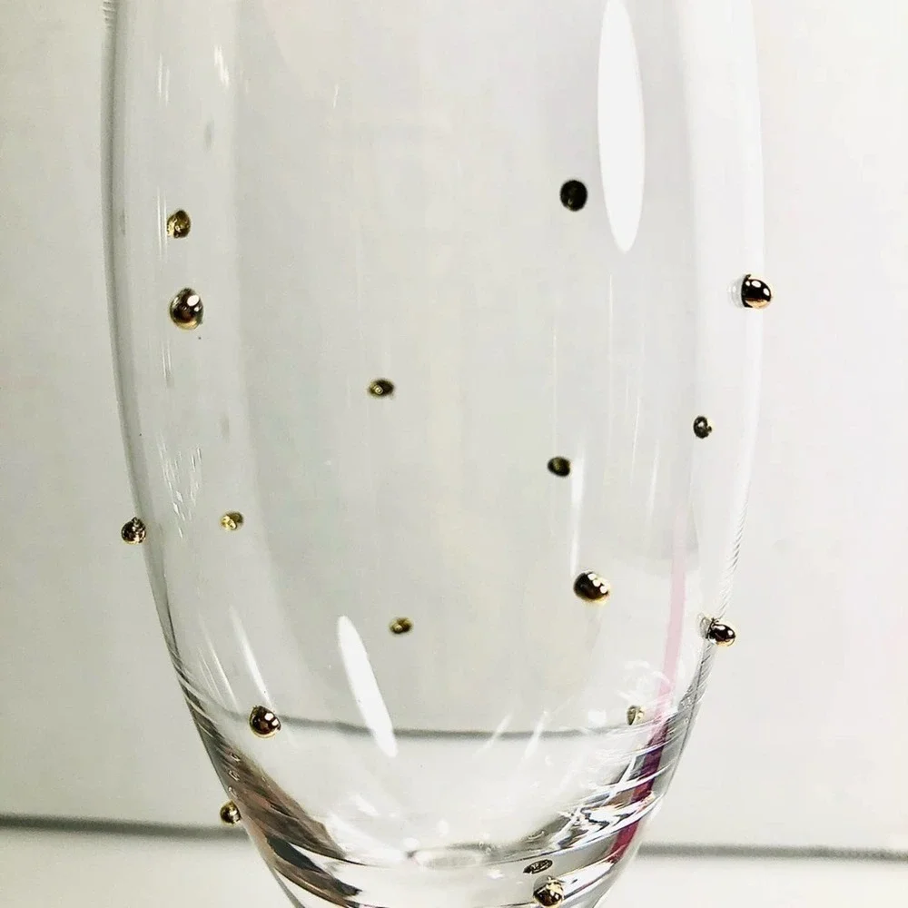 POTTERY BARN Gold studded Pair Of crystal champagne flutes